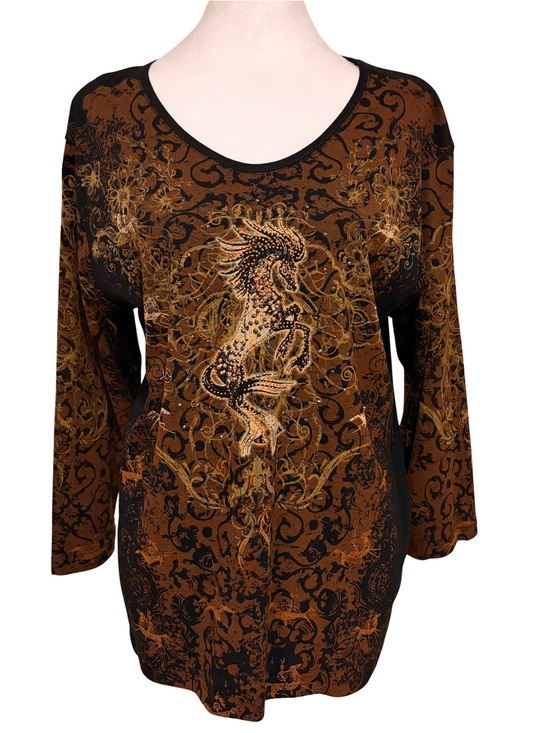 Cactus Bay Tops - NWT Cactus Bay Western Horse Rhinestone Top | Tribal Print | Estate Find